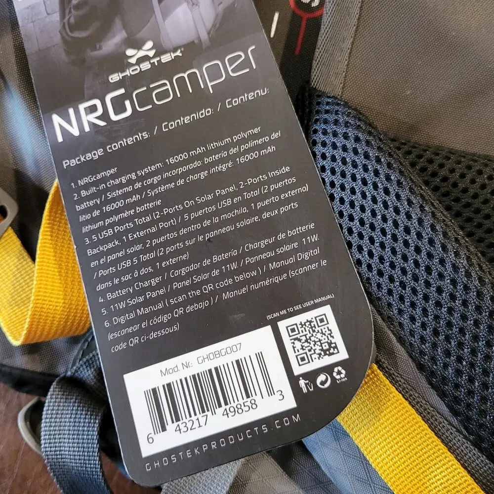 Ghostek NRGcamper Hiking Camping 60L Backpack Gray New with tag